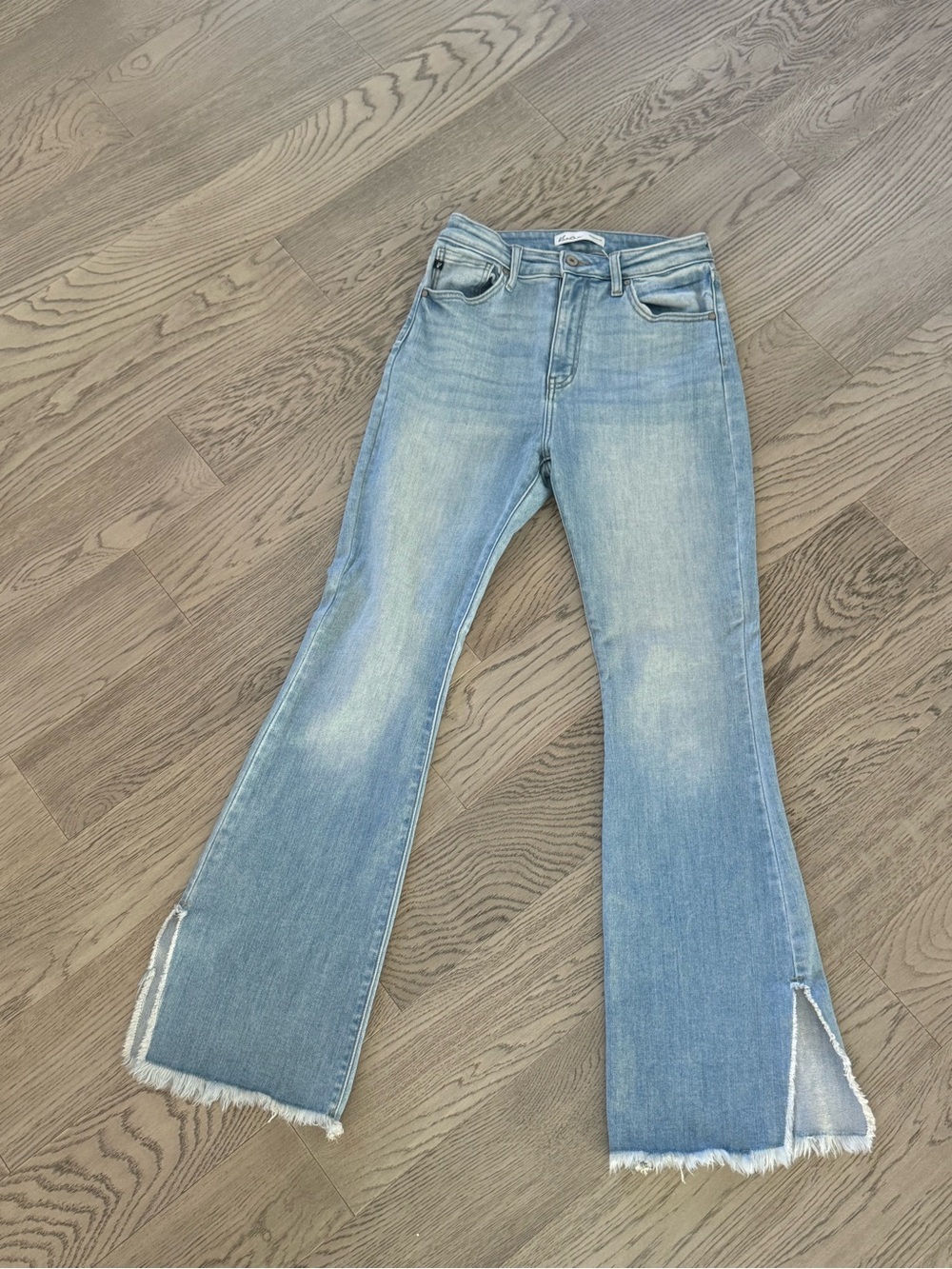 Kan Can Light Blue Women’s Flared Jeans with Raw Hem